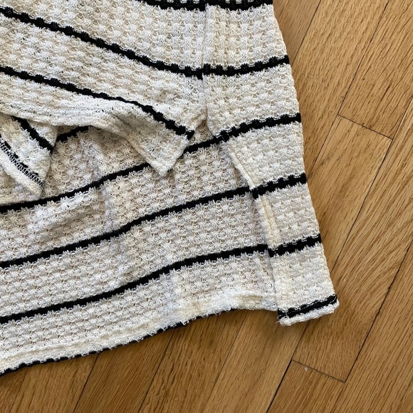 NWT Chaser Waffle Knit Striped Half Sleeve Oversized Hi-Low Ivory Top Size M - Picture 3 of 10
